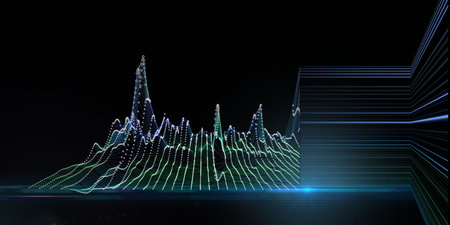Abstract  background wireframe graph with blurred lines and circles on dark. Technology wireframe...