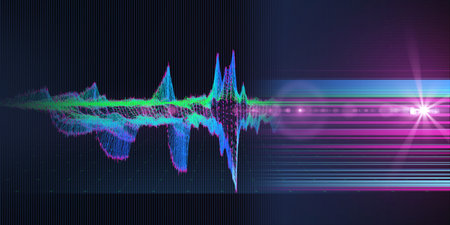 Abstract  background color graph audio  from noisy lines and star dark. Technology wireframe concept...