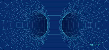 Abstract wireframe background. Torus mesh with two hole wormhole. 3D grid mesh blue concept for technology or science. Vector Illustation.のイラスト素材
