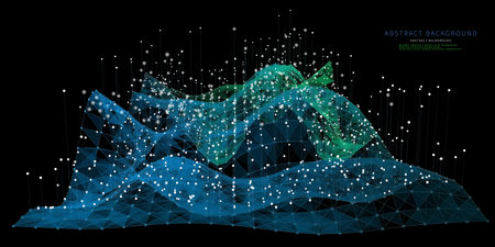 Abstract  background  graph from color polygonal grid and data lines on black. Technology concept analytical  data.  Banner for business, science and technology data analytics. Big Data.のイラスト素材