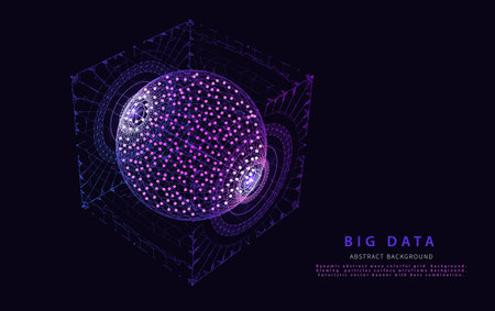 Abstract digital virtual data grid box . Futuristic big data analysis visualization. Cryptocurrency data concept. Vector Illustration.のイラスト素材