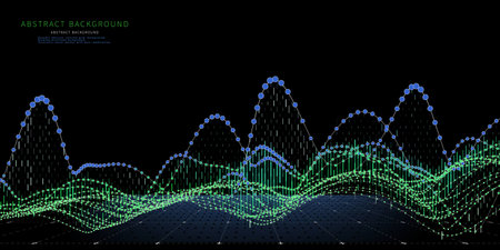 Abstract  background color graph from points and curves on black. Technology concept virtual points data.  Banner for business, science and technology data analytics. Big Data.のイラスト素材