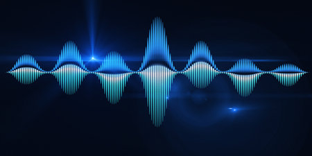 Abstract background with color sound wave from lines and light on dark blue. Technology sound wave. For music wave poster design.の写真素材