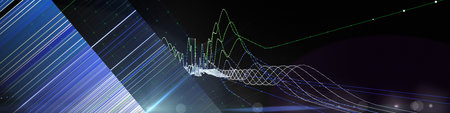 Abstract  background  polygonaly graph from wavy grid, dots and lines and data on dark. Technology...
