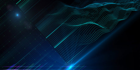 Abstract background wireframe color gradient wave grid with blurred lines data.Technology concept...