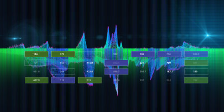 Abstract  background color graph audio  from noisy lines and data boxs. Technology wireframe concept...