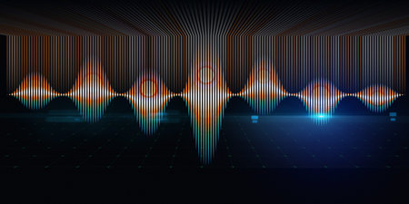 Abstract background with color sound wave from lines with blurred lines on dark. Technology audio...