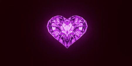 3D render illustration of purple glass heart from faceted glass on dark background. Concept Valentine's day romantic.の写真素材