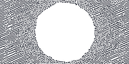 Abstract black lines on white background. Chaotic lines texture. Pattern with center circle.のイラスト素材