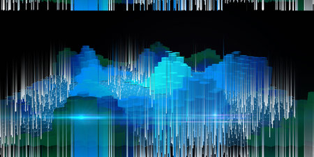 Abstract digital 3D graph. Hexagonal growth with blurred lines data on black background. Graphic in...