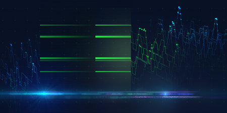 Abstract  background color graph from lines and points in noisy grid data and light. Technology concept virtual  data.  Banner for business, science and technology data analytics. Big Data.の写真素材