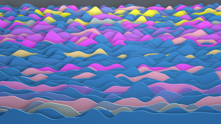 Abstract 3D render illustration of color waves planes background. Concept futuristic landscape.の写真素材
