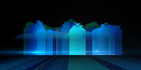 Abstract digital 3D graph. Hexagonal growth with blurred lines on black background. Graphic in futuristic poligonal style. Big data.の写真素材