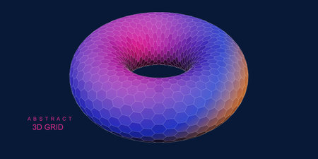 3D hexagonal geometric color shape. Torus consisting of poligonales. Digital concept scientific, technology and computing.のイラスト素材