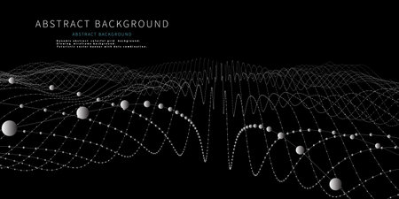 Abstract  background futuristic  grid from  lines and spheres  on black. Technology concept analytical  data.  Banner for business, science and technology data analytics. Big Data.のイラスト素材