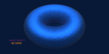 3D hexagonal geometric with color wireframe  shape. Torus consisting of poligonales. Digital concept scientific, technology and computing.のイラスト素材