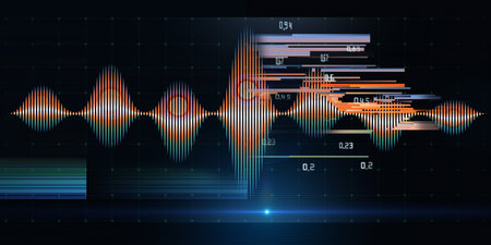 Abstract background with color sound wave from lines with data blurred lines on black. Technology audio wave. For music wave poster design.の写真素材