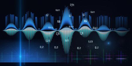 Abstract background with color sound wave from lines with data on dark blue. Technology sound wave. For music wave poster design.の写真素材
