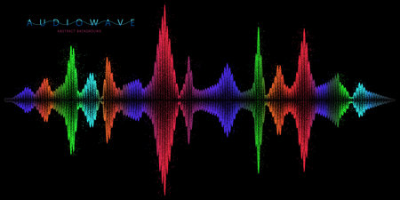 Abstract sound equalizer color dots data. Music digital equalizer visualization. Banner  sound, voice  background.のイラスト素材