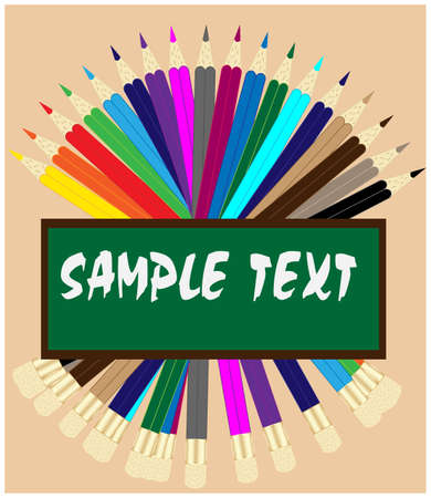 colored pencils with school board.のイラスト素材