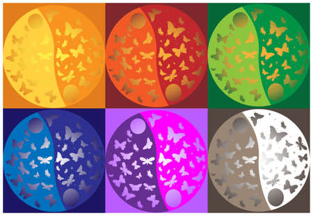 illustration of Ying Yang colorbutterflies.のイラスト素材