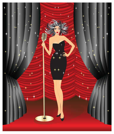 Lady singing on stage in little black dressのイラスト素材