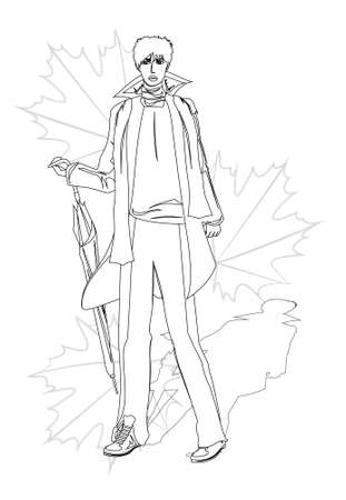 Coloring page - Autumn manのイラスト素材