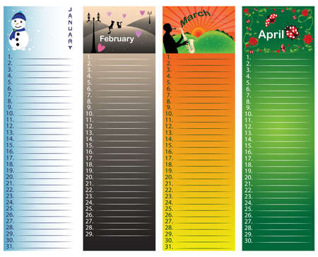 Birthday calendar from January till Aprilのイラスト素材