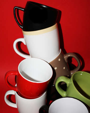 Tea cups in messの写真素材