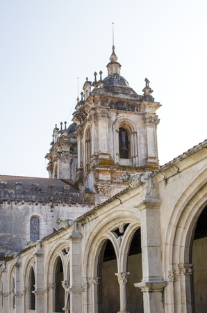 View of the Alcobaca Monastery from the cloister in sunny day. Roman Catholic monastery in Portugal.の写真素材