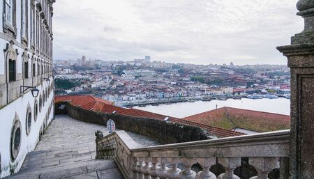 Porto, Portugal - December 2018: View from top of the stairs of Terreiro da Se, to Vila Nova de Gaia and the Douro riverのeditorial素材