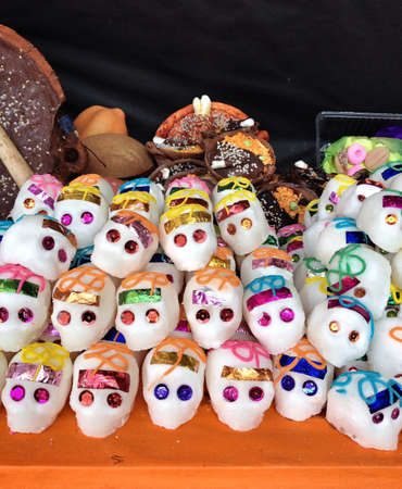 Mexican sugar skulls used for Day of the Dead Celebrationの素材