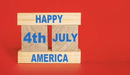 Happy America. 4th july. Inscription Happy independence day on Wooden textureの写真素材