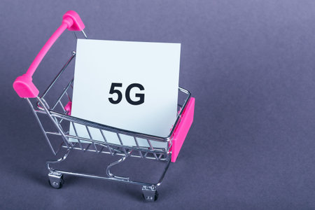 In the shopping cart, a card with the text 5G - 5th Generation, on a gray background.