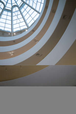 Interior of the Solomon R. Guggenheim museum, looking up - October 9, 2016, 5th Ave, New York City, NY, USAのeditorial素材