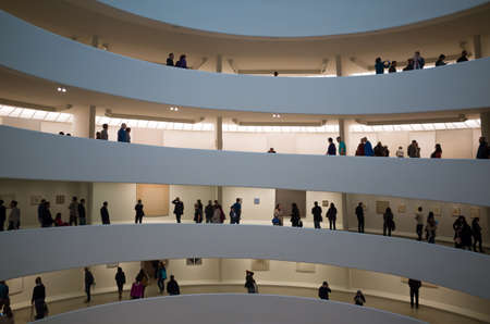 Interior of the Solomon R. Guggenheim museum, side view of the spiral - October 9, 2016, 5th Ave, New York City, NY, USAのeditorial素材