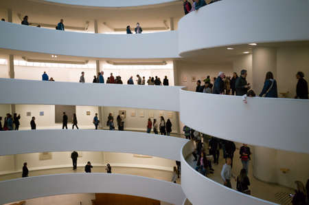 Interior of the Solomon R. Guggenheim museum, side view of the spiral - October 9, 2016, 5th Ave, New York City, NY, USAのeditorial素材