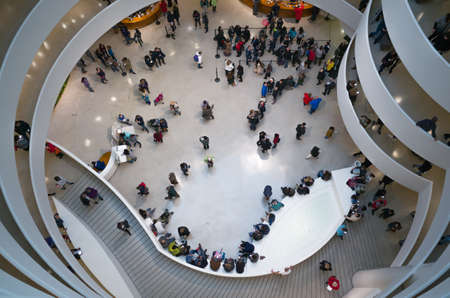 Interior of the Solomon R. Guggenheim museum, looking down - October 9, 2016, 5th Ave, New York City, NY, USAのeditorial素材