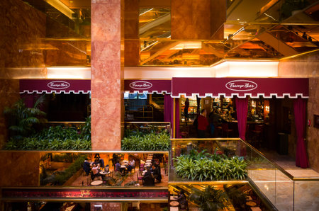 Golden interior with Trump Bar inside the Trump Tower - August 3, 2016, 5th Avenue, New York City, NY, USAのeditorial素材