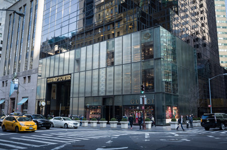 Trump Tower entrance viewed from across the street - August 3rd, 2016, 5th Avenue, New York City,...