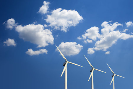 Wind turbines and cloudy sky