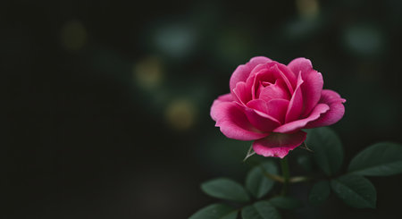Beautiful pink rose on a dark background with bokeh.の素材