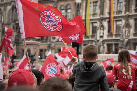 MUNICH GERMANY  MAY 24 2015: FC Bayern fans celebrating for winning the Bundesliga titleのeditorial素材