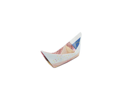 Ten Euro bank note boat origamiの写真素材