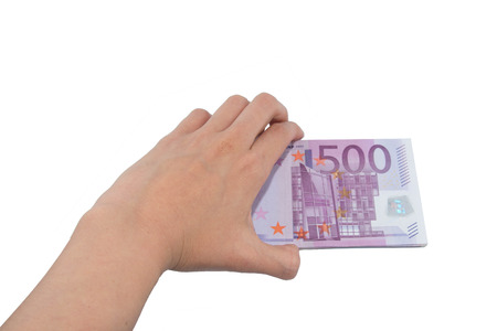 Hand holding five hundred Euro bank notesの写真素材