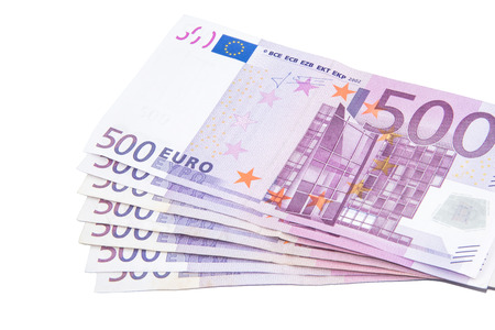 Isolated five hundred Euro banknotes on white backgroundの写真素材