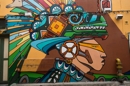 SINGAPORE - 1 OCTOBER 2016: Street art on the wall of a mexican restaurant Piedra Negra, Haji Lane, Kampong Glam (Arab Quarter)のeditorial素材