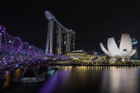 View of Singapore skyline at nightのeditorial素材