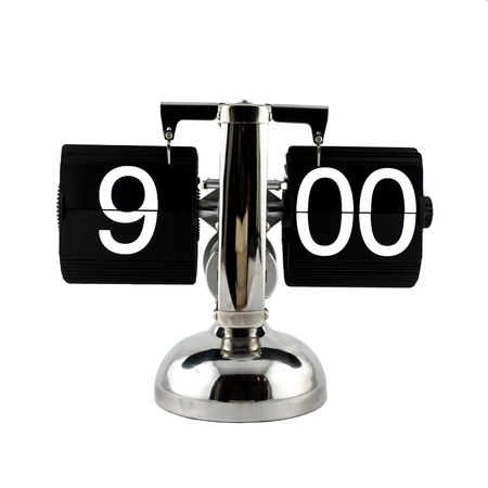 Isolated vintage flip clock on white background at nine o'clockの写真素材