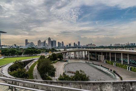 Beautiful view of Singapore skyline from Marina Barrageのeditorial素材